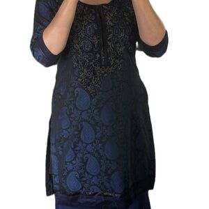 Elegant Blue Paisley Women's Top and trouser